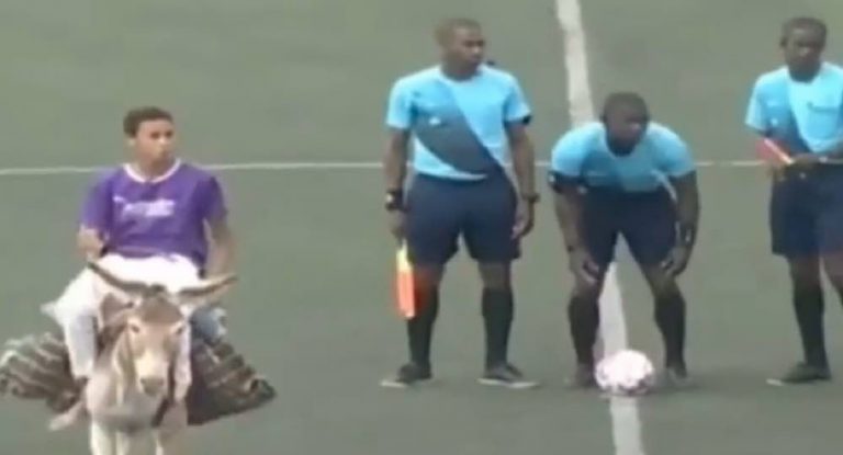 بالفيديو- دخل الملعب على حمار وسلم الحكم الكرة!