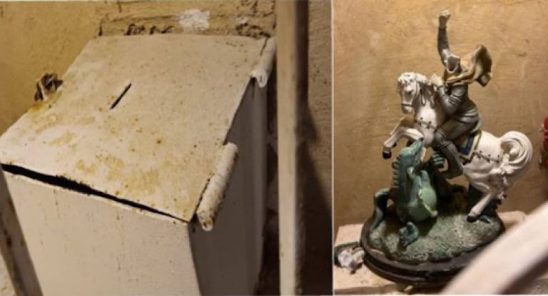 بالصورة-تحطيم تماثيل داخل هذه الكنيسة و سرقة صندوق النذورات.