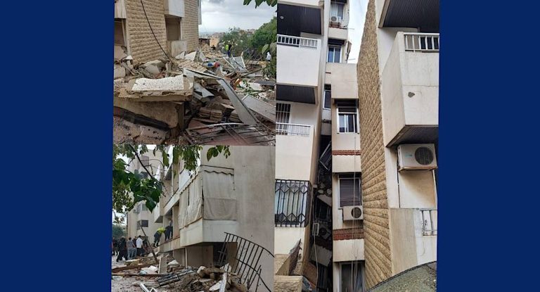 بالصورة: سقوط شرفة إحدى الأبنية السكنية في هذه المنطقة