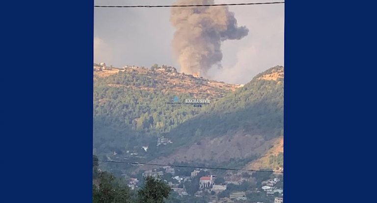 عاجل بالفيديو والصور :سقوط قذيفة اسرائيلة في جرد قرطبا -جبيل